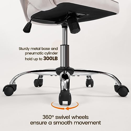 Yaheetech Velvet Vanity Chair with Wheels for Bedroom Cream U9976