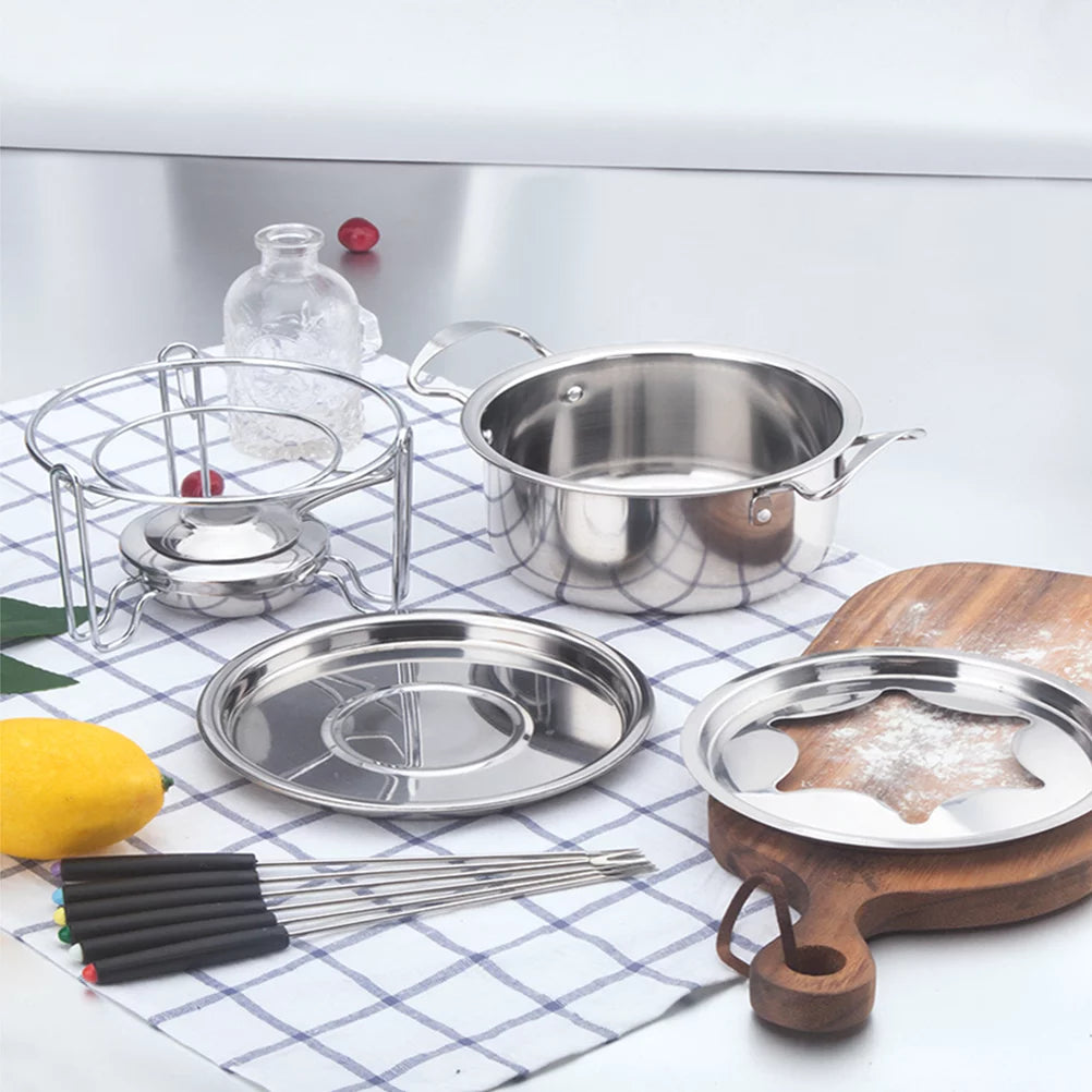 Stainless Steel Chocolate Melting Pot Cheese Fondue Set 10-Piece M74496