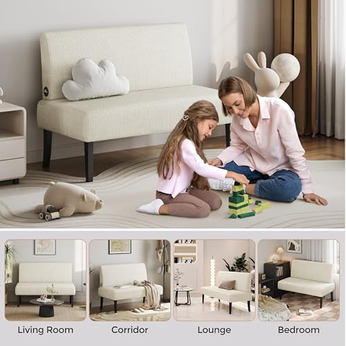 Yaheetech Small Mini Sofa Couch Armless Loveseat Futon Corduroy Beige M329389