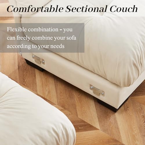 130" Modular Sectional Sofa with Movable Ottoman, Velvet Upholstered, Green Y4976