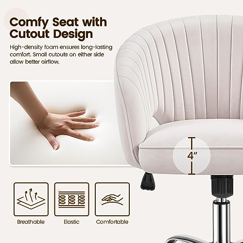 Yaheetech Velvet Vanity Chair with Wheels for Bedroom Cream U9976