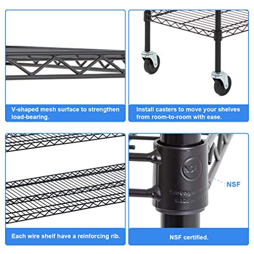 4 Tier NSF Wire Shelving Unit Heavy Duty Steel Storage Rack, Black X19089