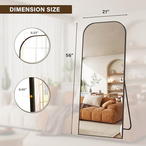 Full Length Mirror 56x21 Inch Arched Floor Standing Wall Mountable Black J48657