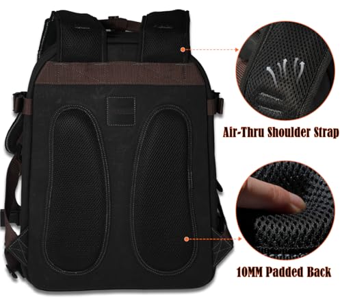 WELKINLAND 90-Pocket Electrician Backpack, Black Wax-Canvas Tool Bag, 28L V29684