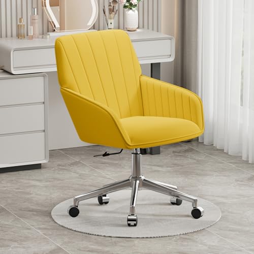Velvet Home Office Chair with Gold Base, Swivel Desk Chair with Wheels (Cream) Z435471