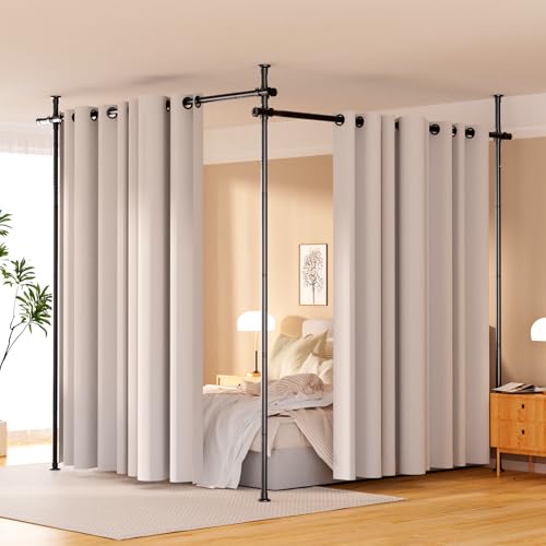Adjustable No Drilling Room Divider Curtain Rod, Heavy Duty Metal Tension Wall Partition V7920