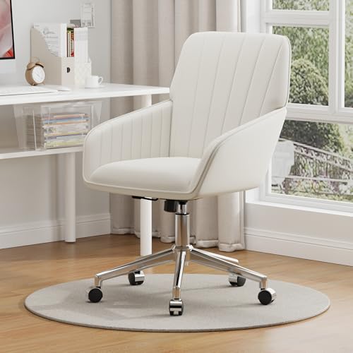 Velvet Home Office Chair with Gold Base, Swivel Desk Chair with Wheels (Cream) Z435471
