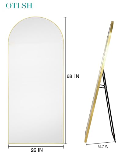 Arched Floor Mirror 58"x18" Full Length with Stand, Aluminum Frame, Black S856658