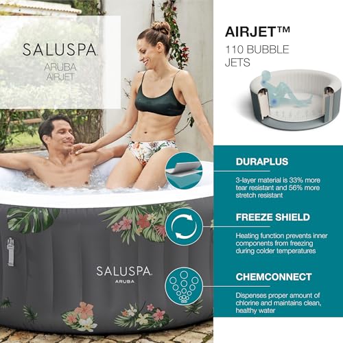 Bestway SaluSpa Aruba AirJet Inflatable Hot Tub, 67 x 26 Inch Round Portable Spa with Cover, Gray S258640