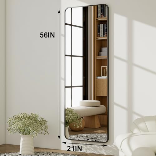 HARRITPURE 56" x 21" Rounded Full Length Floor Mirror with Aluminum Frame I85546