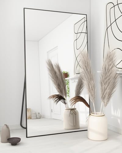 Koonmi Large Full Length Mirror with Stand, Aluminum Alloy Frame, Black G7504