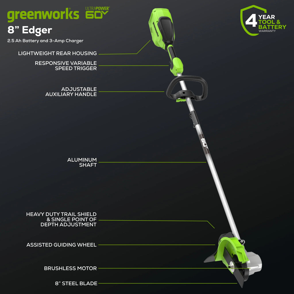 Greenworks 60V 8" Edger with 2.5 Ah Battery & Charger K960250