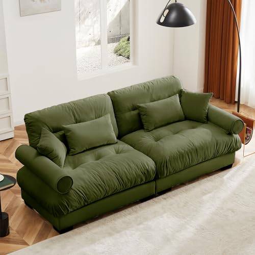 130" Modular Sectional Sofa with Movable Ottoman, Velvet Upholstered, Green Y4976