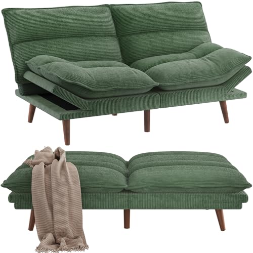 Pipishell Convertible Futon Sofa Bed, 66" Corduroy, Grey L81220