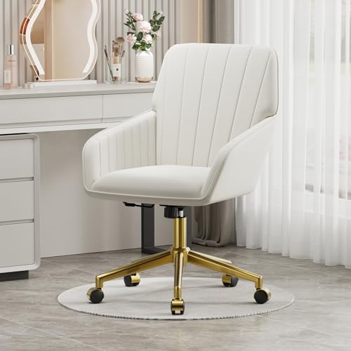 Velvet Home Office Chair with Gold Base, Swivel Desk Chair with Wheels (Cream) Z435471