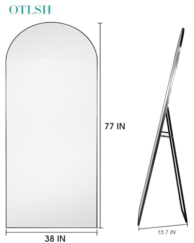 Arched Floor Mirror 58"x18" Full Length with Stand, Aluminum Frame, Black S856658