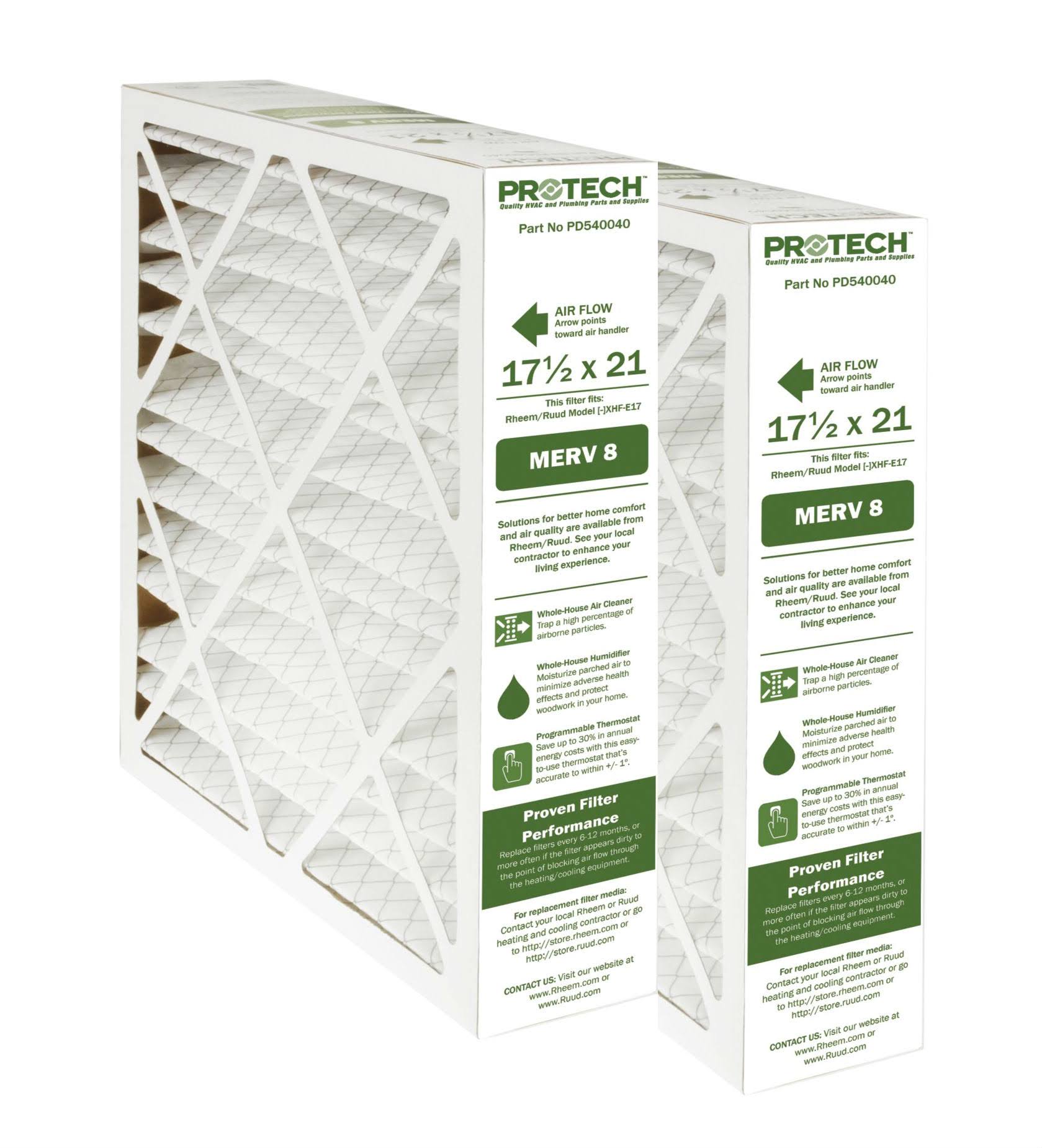 Rheem/Ruud Protech PD540040 17.5x21x5 MERV 8 Furnace Filter - 2 Pack - Megean