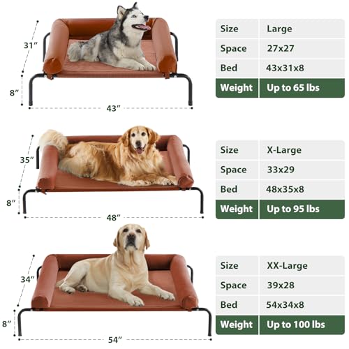 Cooling Elevated Dog Bed for Large Dogs, Waterproof Raised Cot with Headrest, Grey W43220