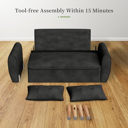 Vongrasig 47" Modern Loveseat Sofa, Mid Century Linen Fabric, Dark Gray O910