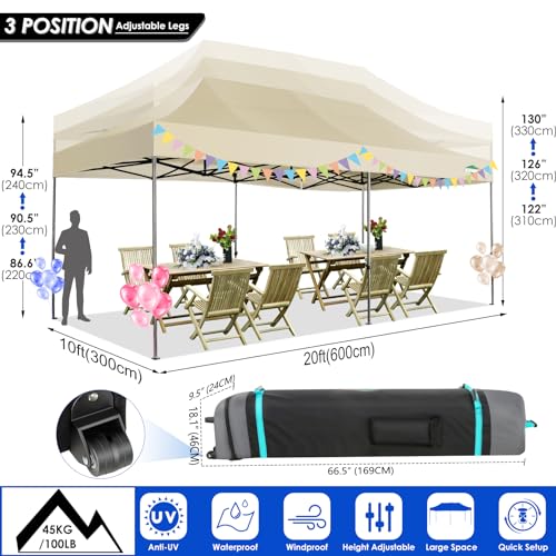COBIZI 10x20 Heavy Duty Pop Up Canopy Tent with 6 Sidewalls, White A84790