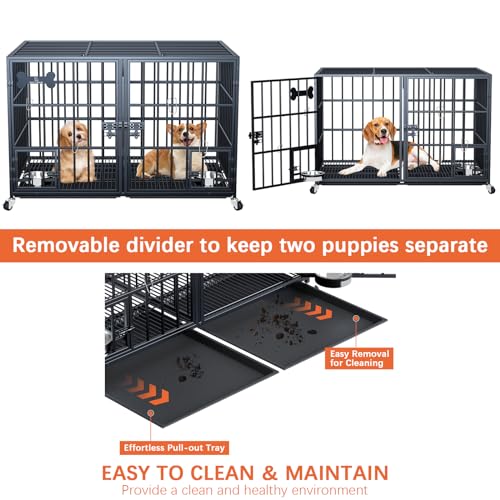 aboxoo 42/48 inch Heavy Duty Metal Dog Crate for Large Dogs with Wheels and Tray M5685