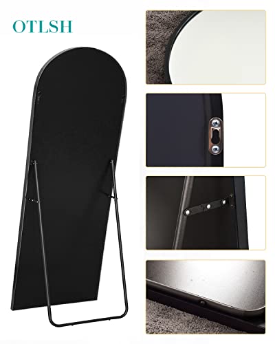 Arched Floor Mirror 58"x18" Full Length with Stand, Aluminum Frame, Black S856658