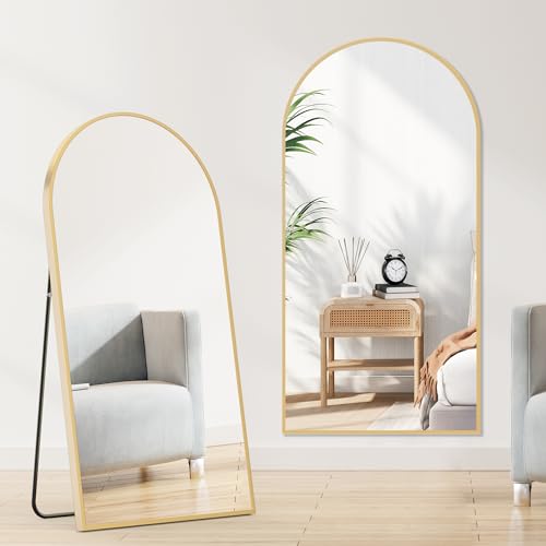 Sweetcrispy 64"x21" Arched Full Length Mirror, Standing or Leaning, Gold U4556