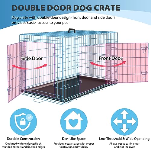 BestPet 42 Inch Folding Metal Wire Dog Crate with Double-Door and Removable Tray O49217