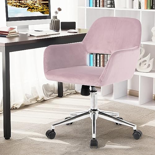 FurnitureR Fabric Upholstered Office Chair with Wheels, Adjustable Mid Back, Beige O766754