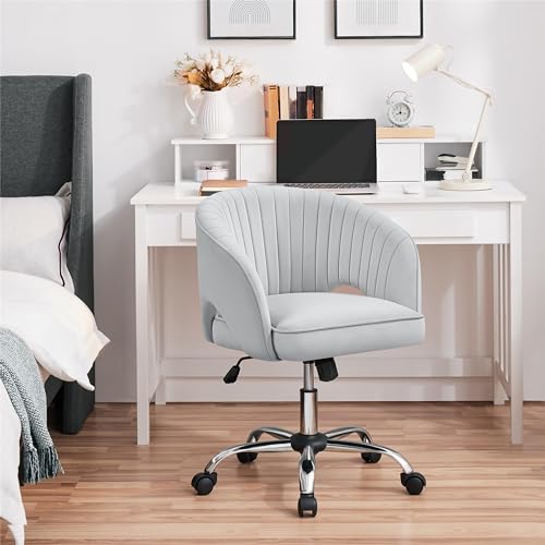 Yaheetech Velvet Vanity Chair with Wheels for Bedroom Cream U9976