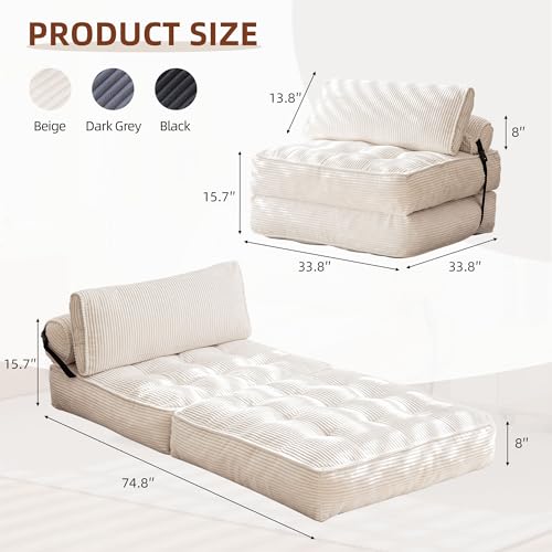 GYUTEI Folding Sofa Bed Convertible Sleeping Chair with Corduroy Fabric, Grayish Blue E807