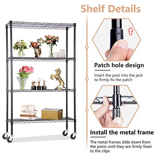 4 Tier NSF Wire Shelving Unit Heavy Duty Steel Storage Rack, Black X19089