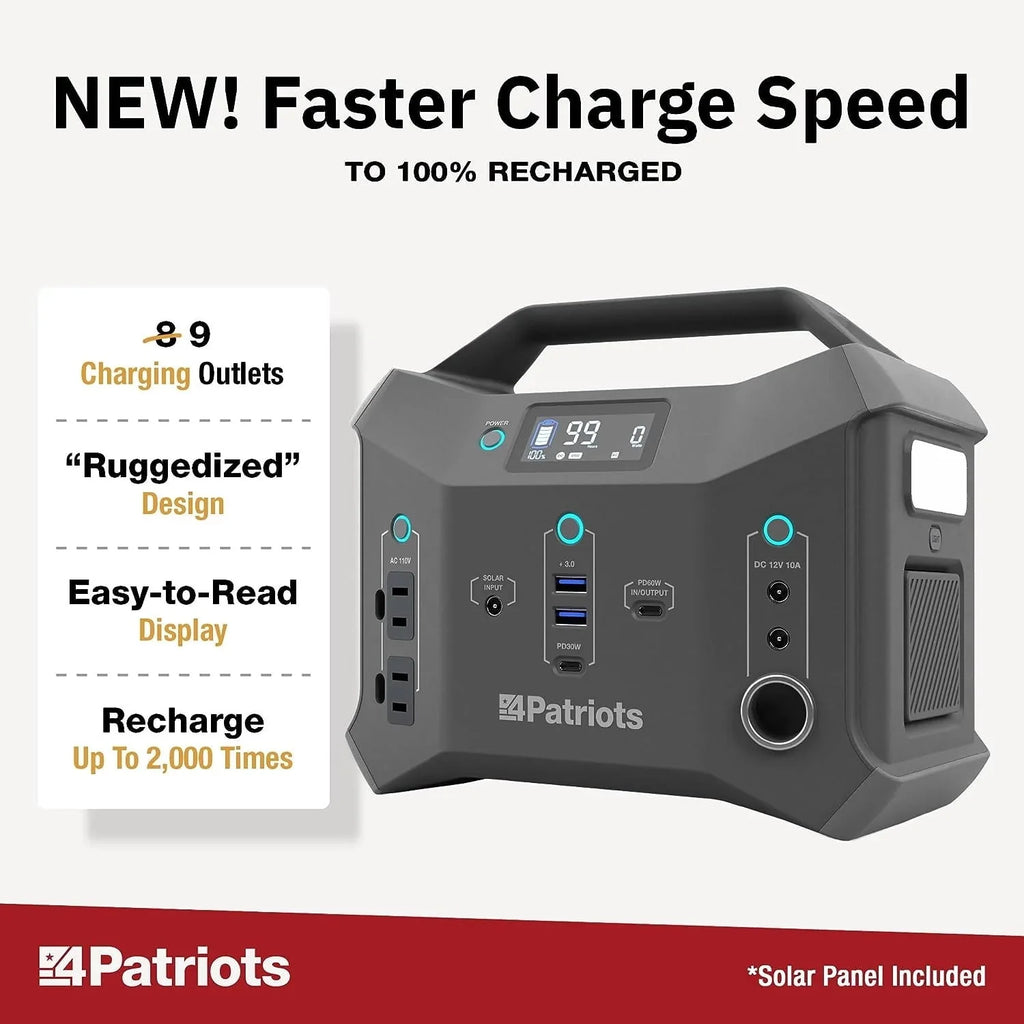 4Patriots Patriot Power Sidekick Solar Generator 300Wh Portable Power Station with 40W Solar Panel X245