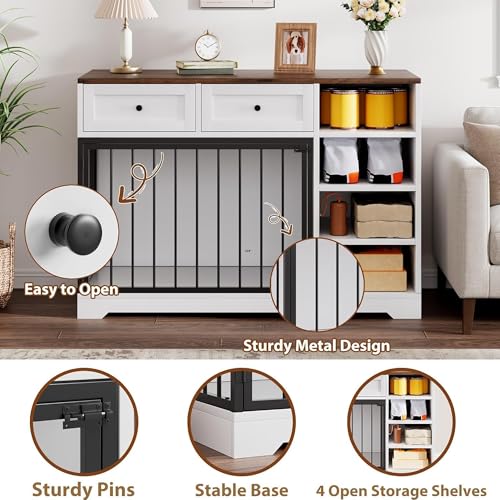 IDEALHOUSE 47" Large Dog Crate Furniture with 2 Drawers, Wooden Kennel for Medium Large Dogs, Black W8906