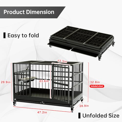 54 Inch Heavy Duty Dog Crate with Wheels for Large Dogs D47062