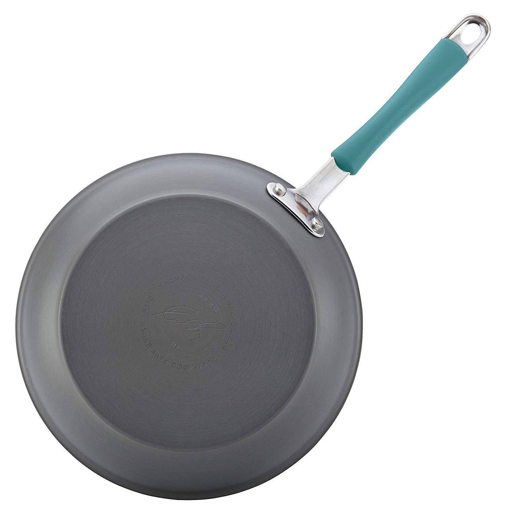Rachael Ray Cucina 12-Piece Cookware Set, Gray with Agave Blue Handles I3082