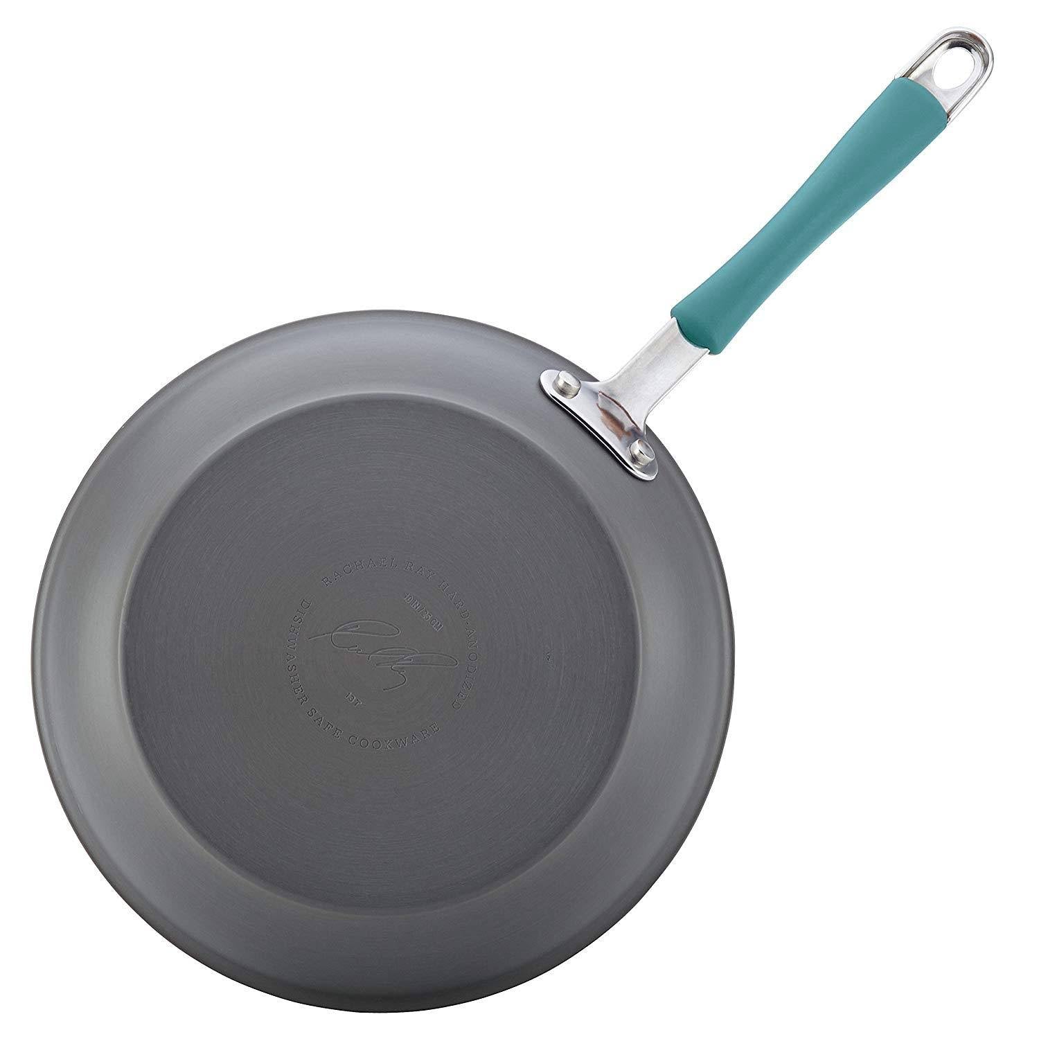 Rachael Ray Cucina 12-Piece Cookware Set, Gray with Agave Blue Handles I3082