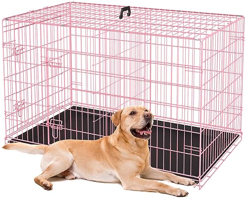 BestPet 42 Inch Folding Metal Wire Dog Crate with Double-Door and Removable Tray O49217