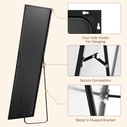 WIIS' IDEA Full Length Mirror with Stand, 59"x16" Floor Mirror, Black O584483