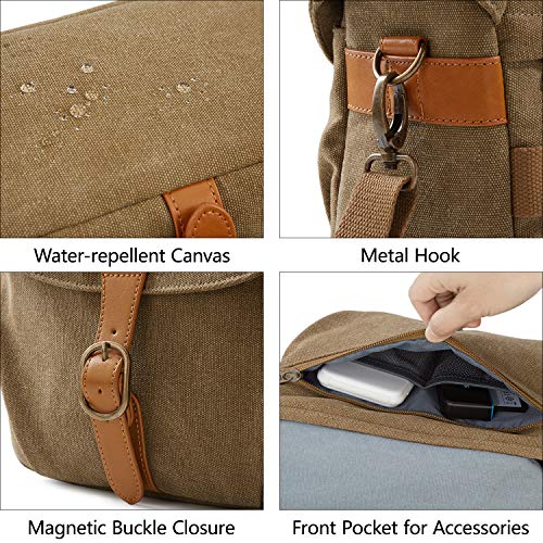 BAGSMART Canvas Crossbody Camera Bag with Rain Cover, Khaki U43920