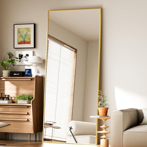 Koonmi Large Full Length Mirror with Stand, Aluminum Alloy Frame, Black G7504
