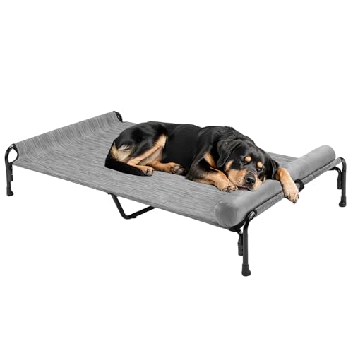Veehoo Large Elevated Dog Bed, Outdoor Raised Cot with Removable Headrest, Breathable Washable Mesh R9070