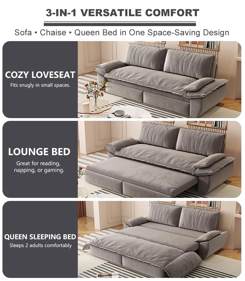 Queen Size Futon Sofa Bed with 2 Pillows, Blue V9731