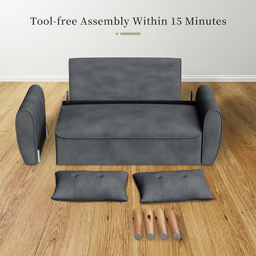 Vongrasig 47" Modern Loveseat Sofa, Mid Century Linen Fabric, Dark Gray O910