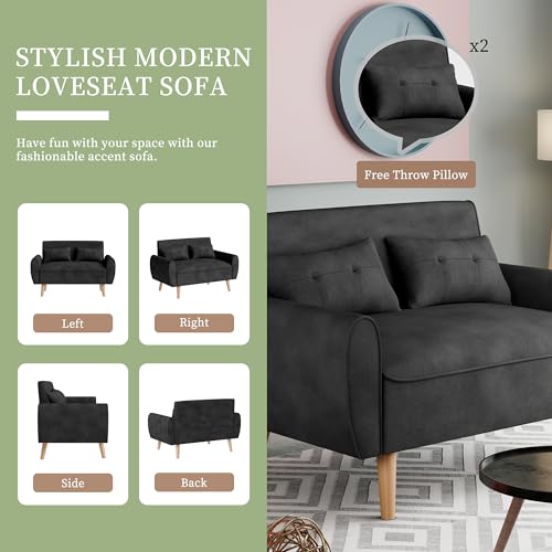 Vongrasig 47" Modern Loveseat Sofa, Mid Century Linen Fabric, Dark Gray O910