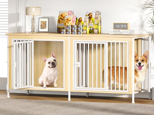 EasyCom XL Wooden Dog Crate Furniture for Medium and Large Breeds, 2 Doors A673