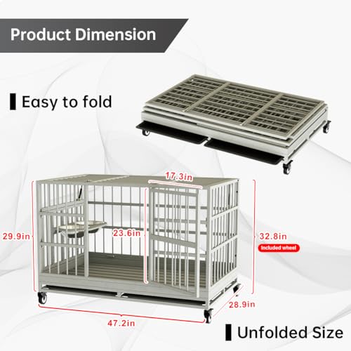 54 Inch Heavy Duty Dog Crate with Wheels for Large Dogs D47062