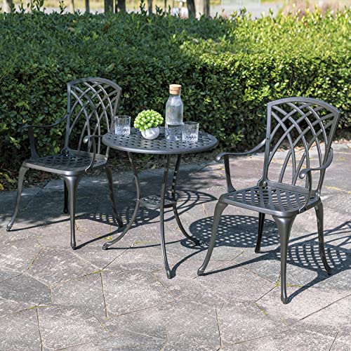 NUU GARDEN 3 Piece Cast Aluminum Bistro Set with Umbrella Hole, Black N80118