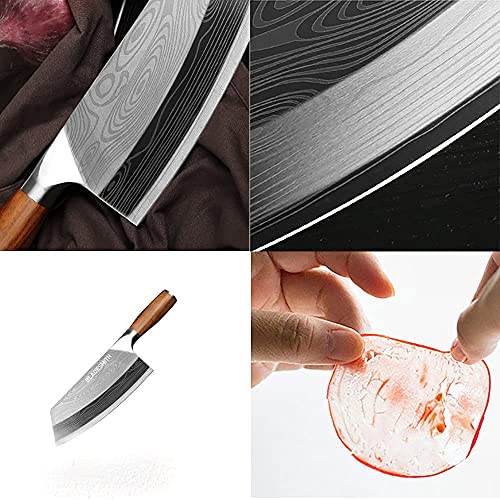 BLADESMITH Meat Cleaver Bone Chopper Knife, 6.3'' Stainless Steel Blade with Pear Wood Handle Q434