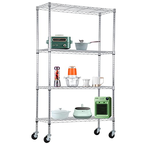 4 Tier NSF Wire Shelving Unit Heavy Duty Steel Storage Rack, Black X19089